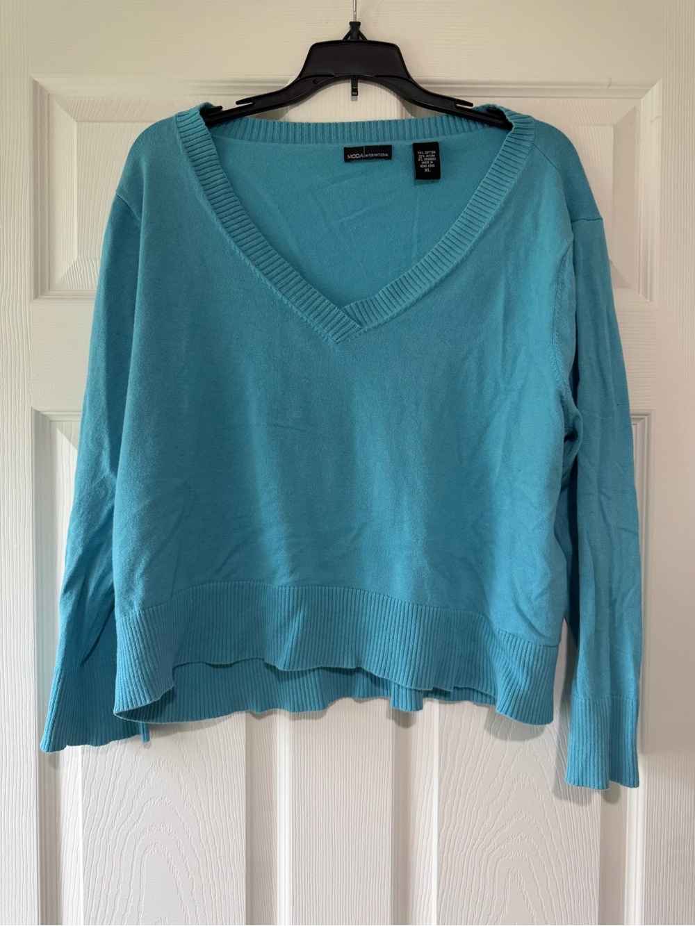 Moda International Aqua V-Neck Sweater